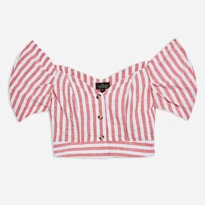 Stripe Puff Sleeve Bardot Top from Topshop