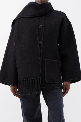 Embroidered Scarf-Neck Wool-Blend Jacket from Totême