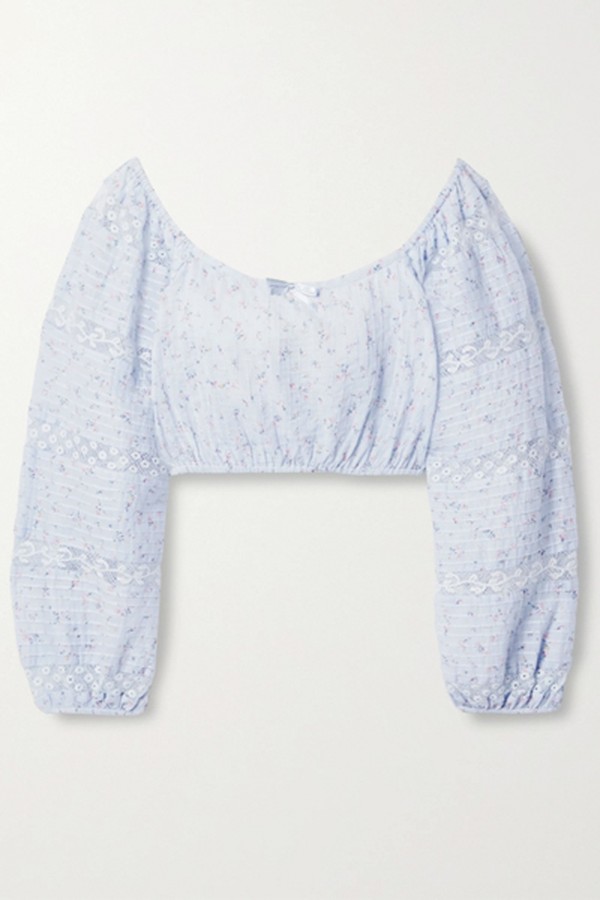 Albertina Cropped Lace-Trimmed Floral-Print Cotton-Voile Top from LoveShackFancy