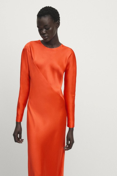 Long Sleeve Satin Dress from Massimo Dutti