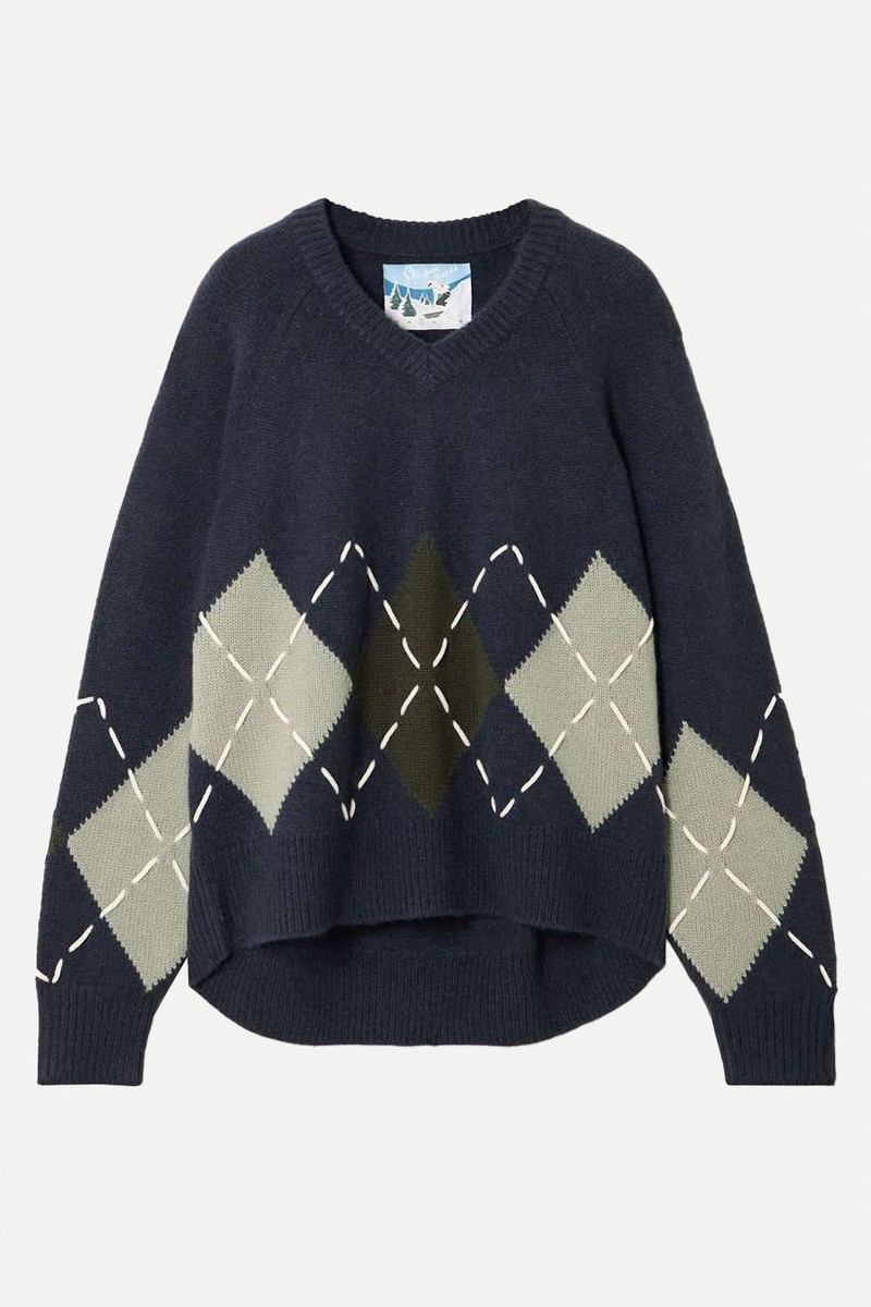Sloane Embroidered Argyle Cashmere Sweater from Arch4