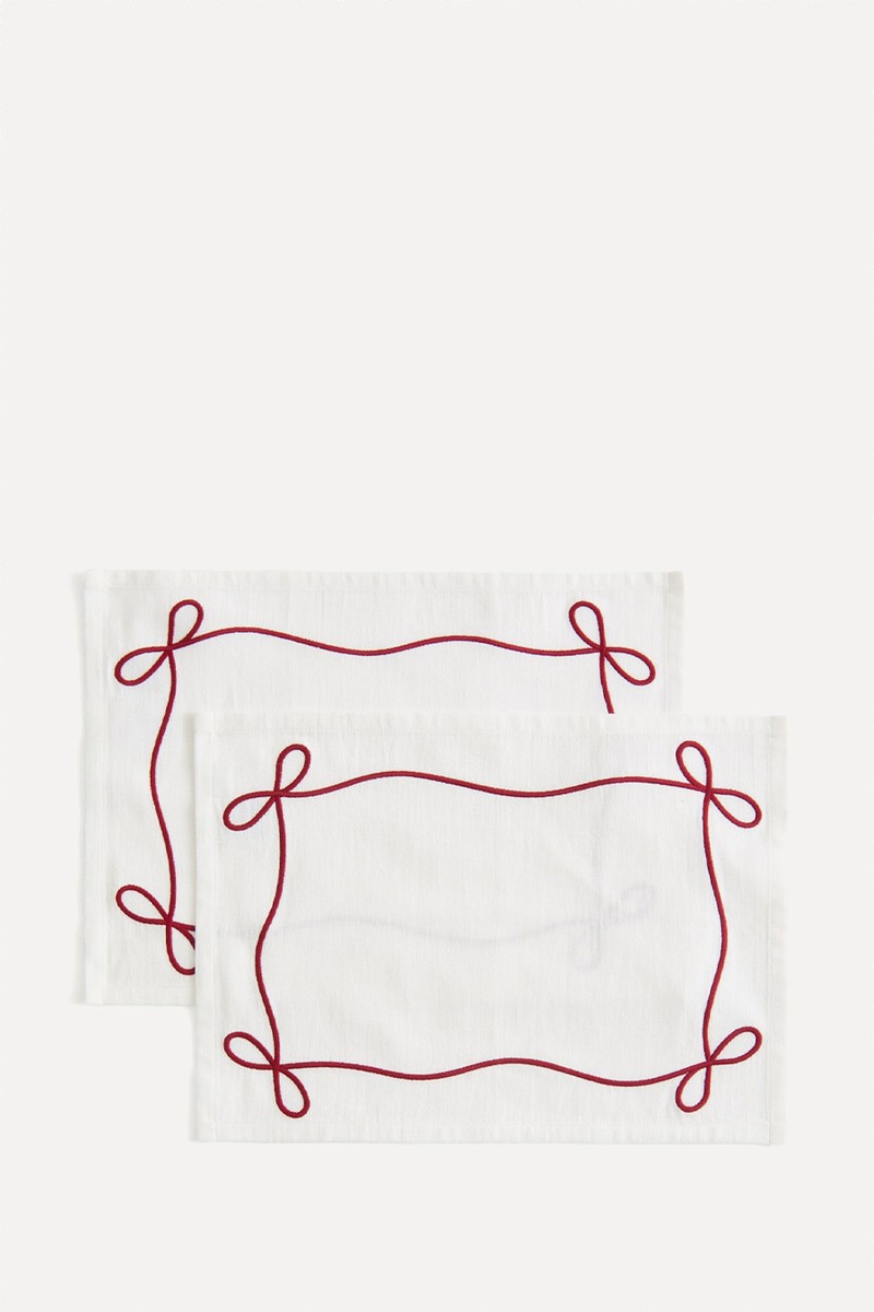 Set Of 2 Embroidered Linen-Blend Placemats from H&M