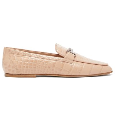 Double T-Bar Crocodile-Effect Leather Loafers from Tod's