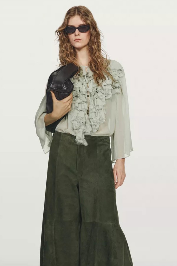 Suede Leather Wide-Leg Trousers