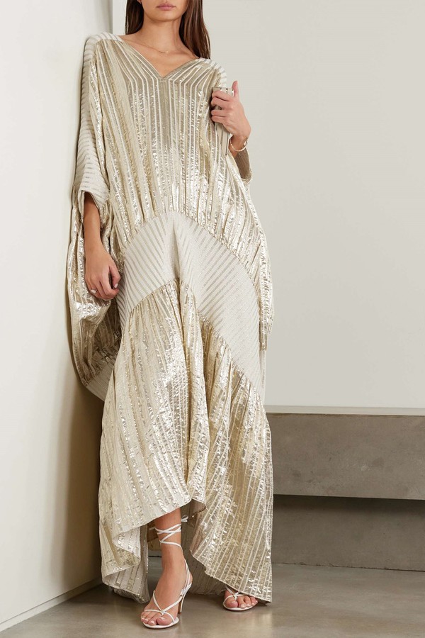 Striped Metallic Voile & Stretch-Knit Kaftan