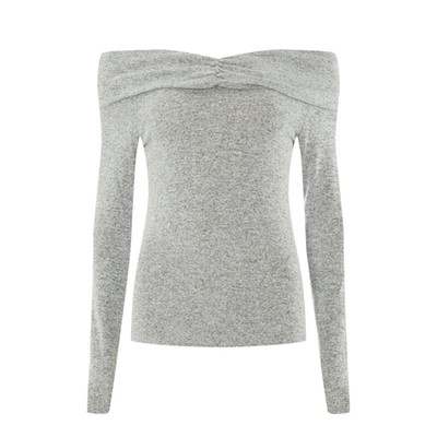 Grey Brushed Bardot Top