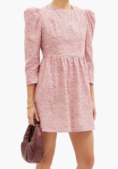 Puff-Sleeve Floral-Print Cotton Mini Dress