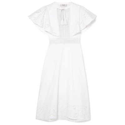 Lace-Trimmed Broderie Anglaise Cotton Midi Dress from Sea