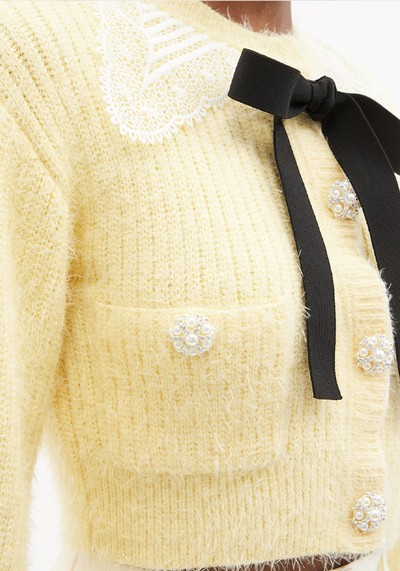 Bow And Faux-Pearl Embellished Cardigan from Self-Portrait