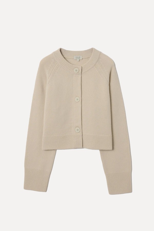 Wool Cropped Raglan Cardigan