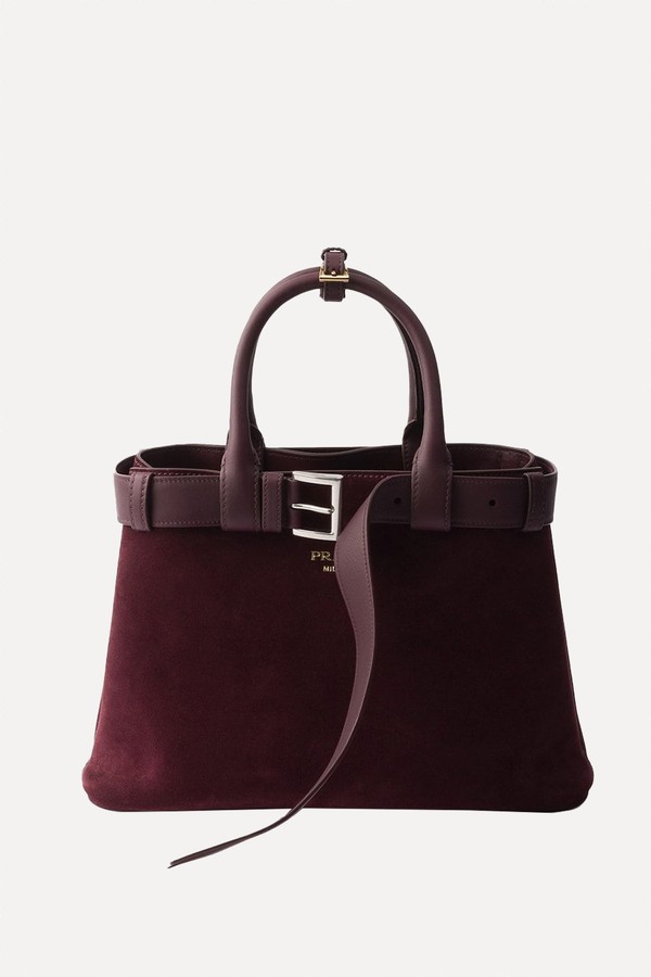 Medium Suede Buckle Tote Bag from Prada