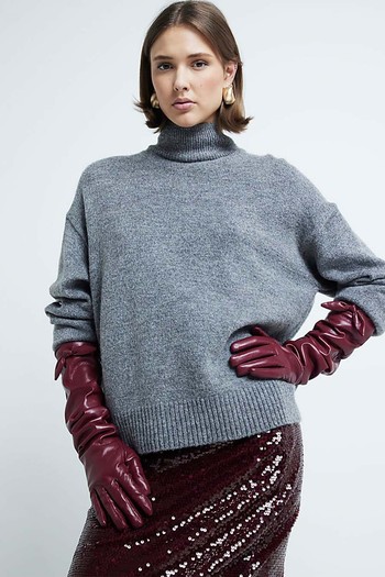 Faux Leather Bow Gloves from River Island