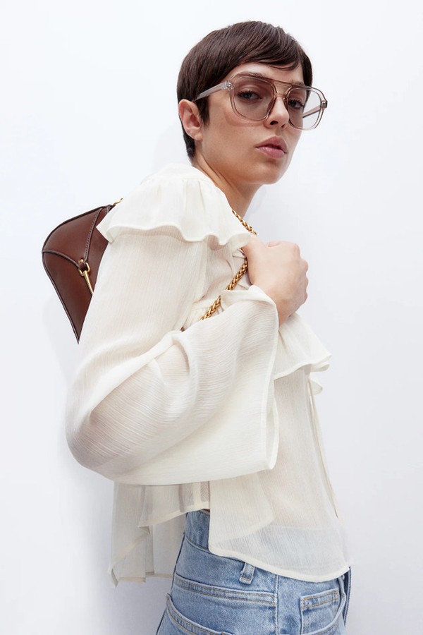 Crinkled Frill-Trimmed Blouse