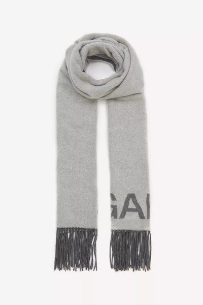 Wool Fringed Logo Scarf from Ganni