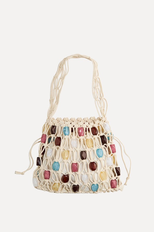 Bead-Detail Net Handbag