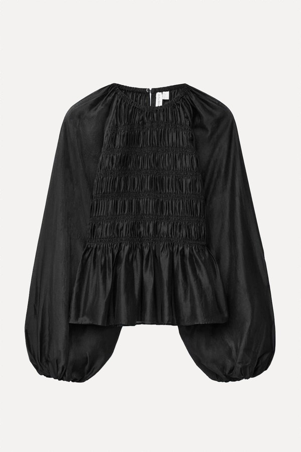 Balloon-Sleeve Smocked Blouse 