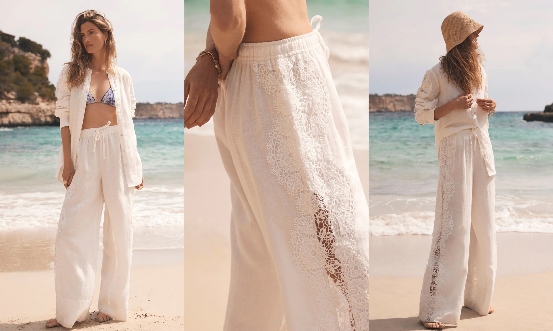 Linen Lace Trim Wide Trousers from Mint Velvet