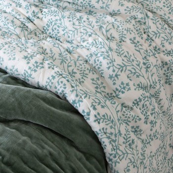 Sage Velvet King Size Quilt With Print from Graham & Green