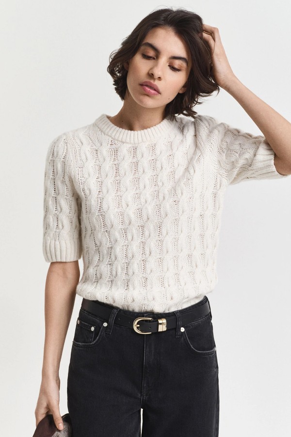 Puff Sleeve Cable Knit Short Sleeve Top from Gant