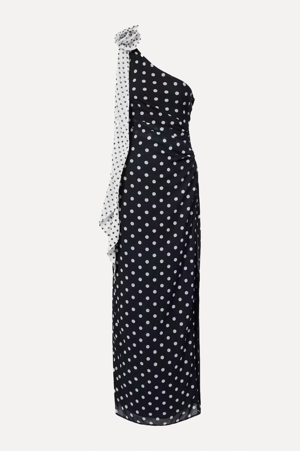 Louise Polka-Dot One-Shoulder Maxi Dress from Bananhot