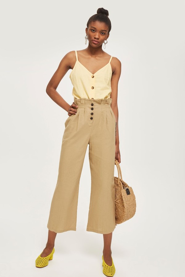 Button Crop Wide Leg Trousers