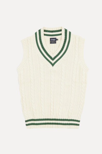 Ecru Cotton Cashmere Cable Knit V-Neck Jumper from Drake's