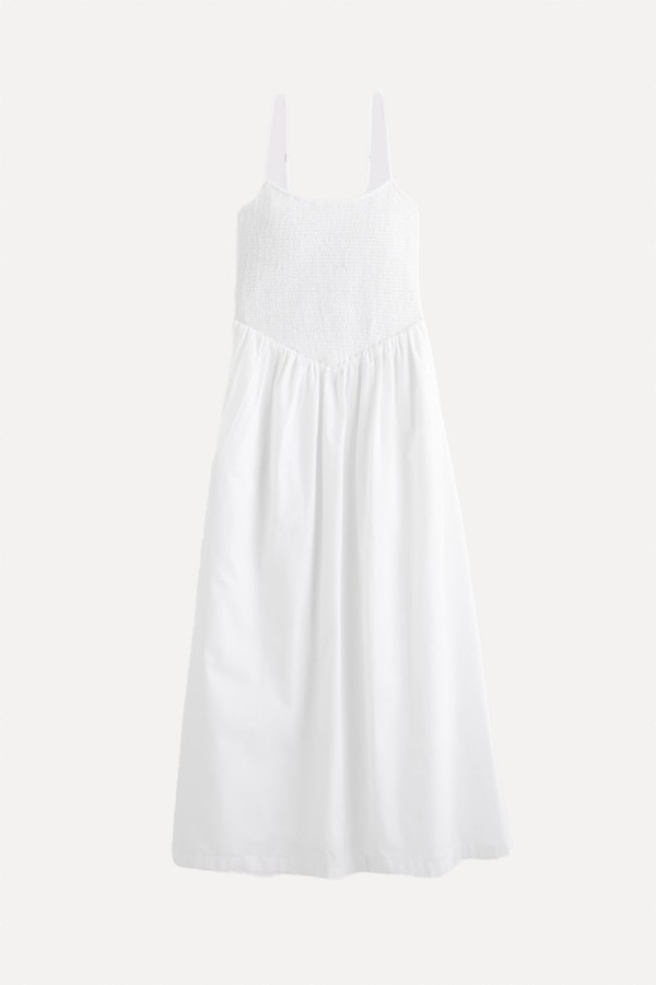 Dipped-Waist Smocked Midi Dress from Abercrombie & Fitch