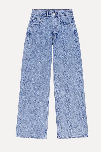 Rhinestone-Embellished Wide-Leg Denim Jeans from Maje