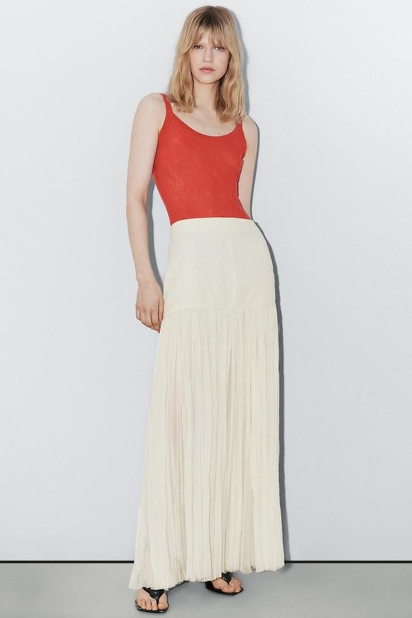 Long Silk Blend Skirt With Corset Belt