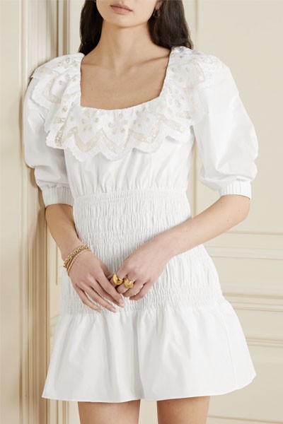 Shirred Broderie Anglaise Cotton-Poplin Mini Dress from Self-Portrait