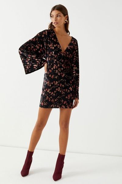 Floral Stripe Velvet Midi Dress from Missguided