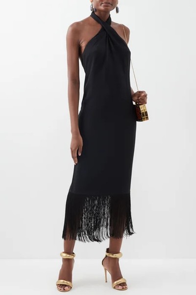 Merengue Halterneck Fringed Silk-Blend Dress from Taller Marmo