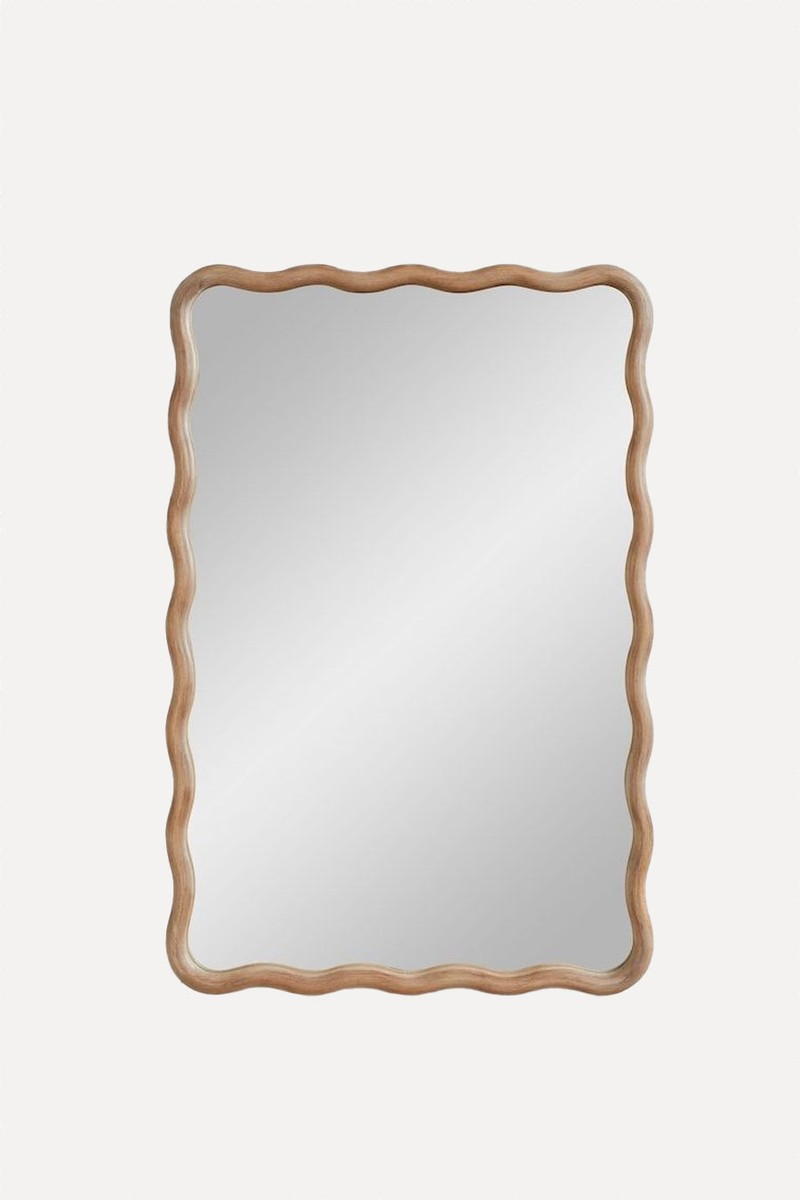 Natural Wooden Wavy Pine Rectangular Wall Mirror from Next