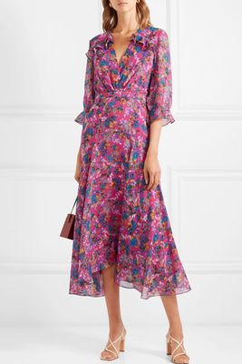Edith Ruffled Floral-Print Silk Chiffon Midi Dress from Saloni
