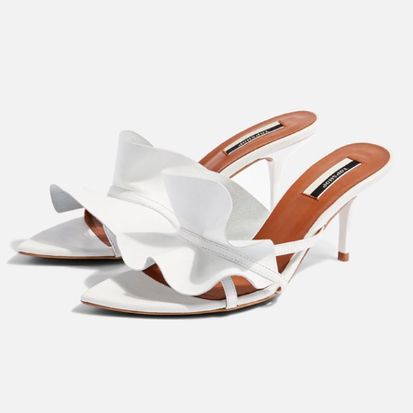 Ruffle White V Point Mules from Topshop