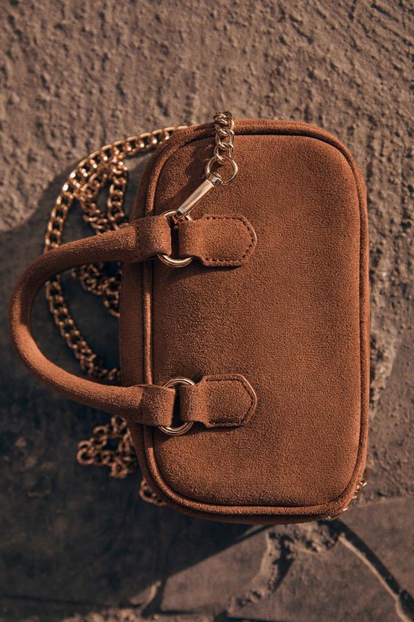 Faux Suede Mini Crossbody Bowling Bag