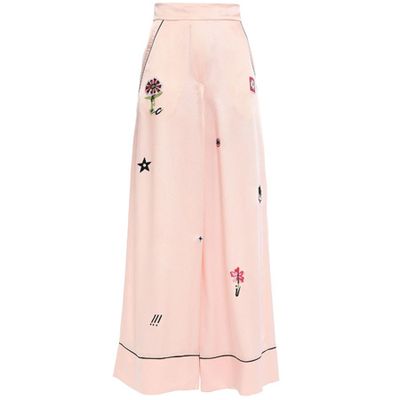 Georgie Embroidered Satin-Crepe Wide-Leg Pants from Temperley London