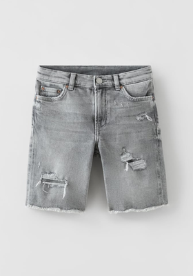 Relaxed-Fit Ripped Denim Bermuda Shorts from Zara