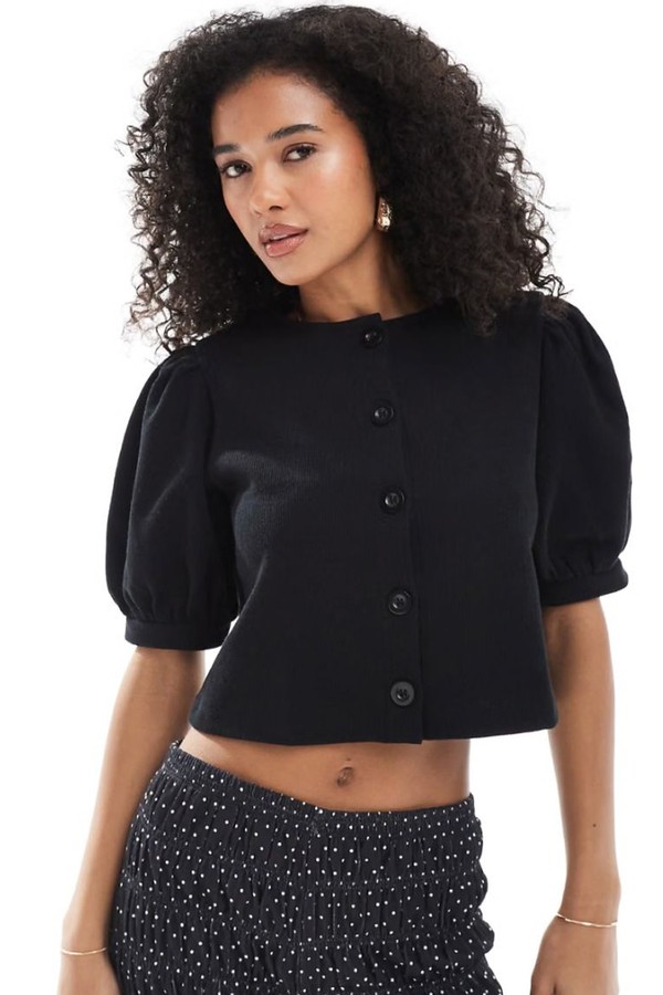 Premium Soft Rib Puff Sleeve Top from Miss Selfridge