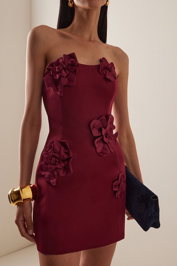 Exclusive Rosario Appliquéd Crepe Bustier Mini Dress from Leon Lin