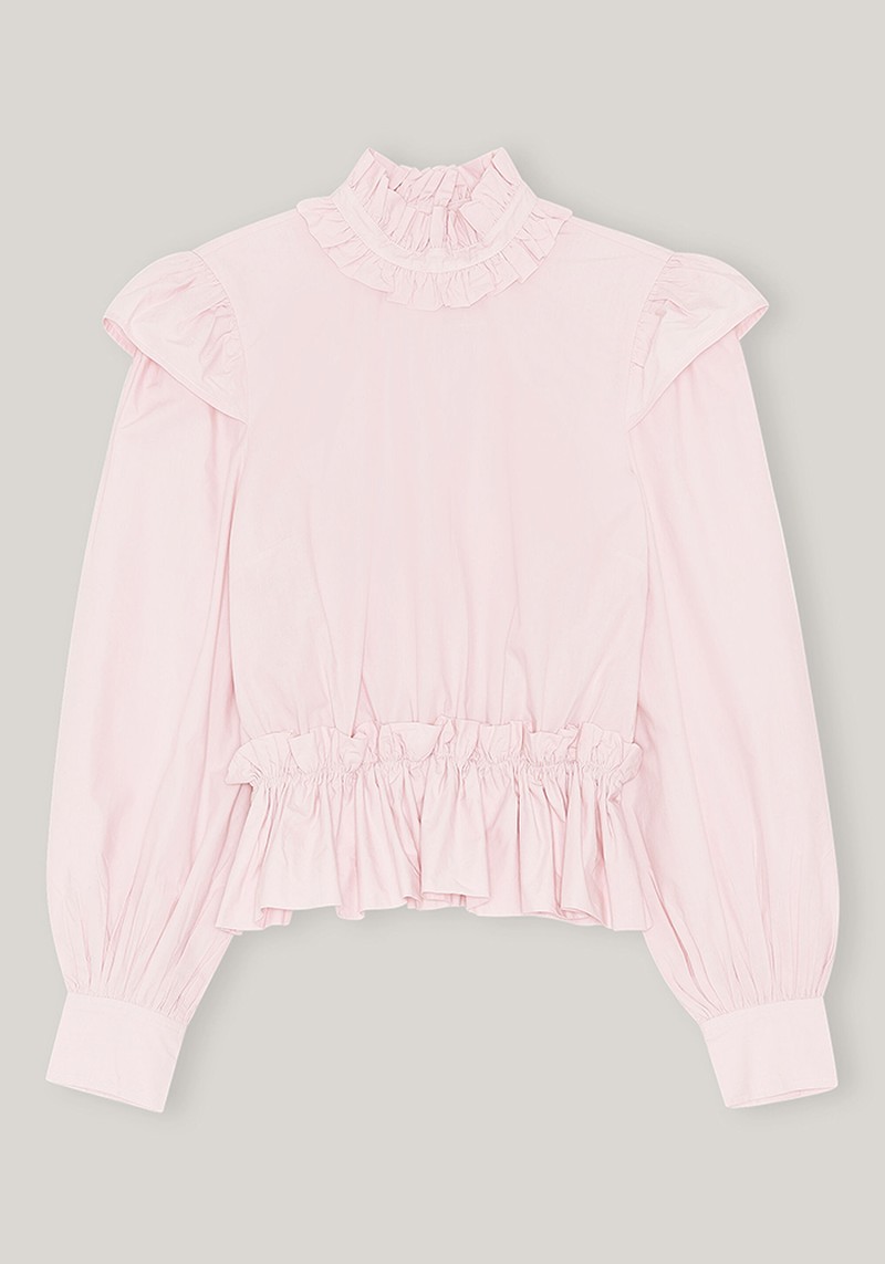 Cotton Poplin Ruffled Cropped Blouse from Ganni
