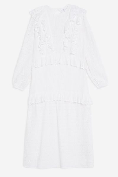 Ivory Broderie Frill Midi Dress