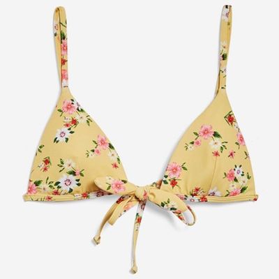 Floral Tie Front Triangle Bikini Top