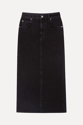 Jextra High-Waisted Straight-Cut Stretch-Denim Midi Skirt  from Maje