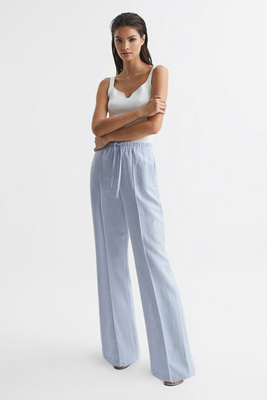 Shae Wide Linen Blend Pull On Trousers from Reiss