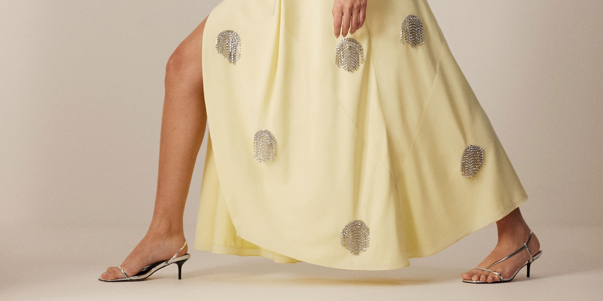 Embellished Diamante Fringe Spot Drape Midi Dress
