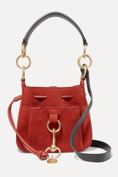 Tony Small Suede & Textured-Leather Bucket Bag from See By Chloe