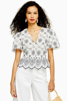 Contrast Embroidered Top