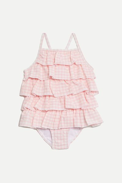 Seersucker Gingham Frill Swimsuit  from Marks & Spencer 