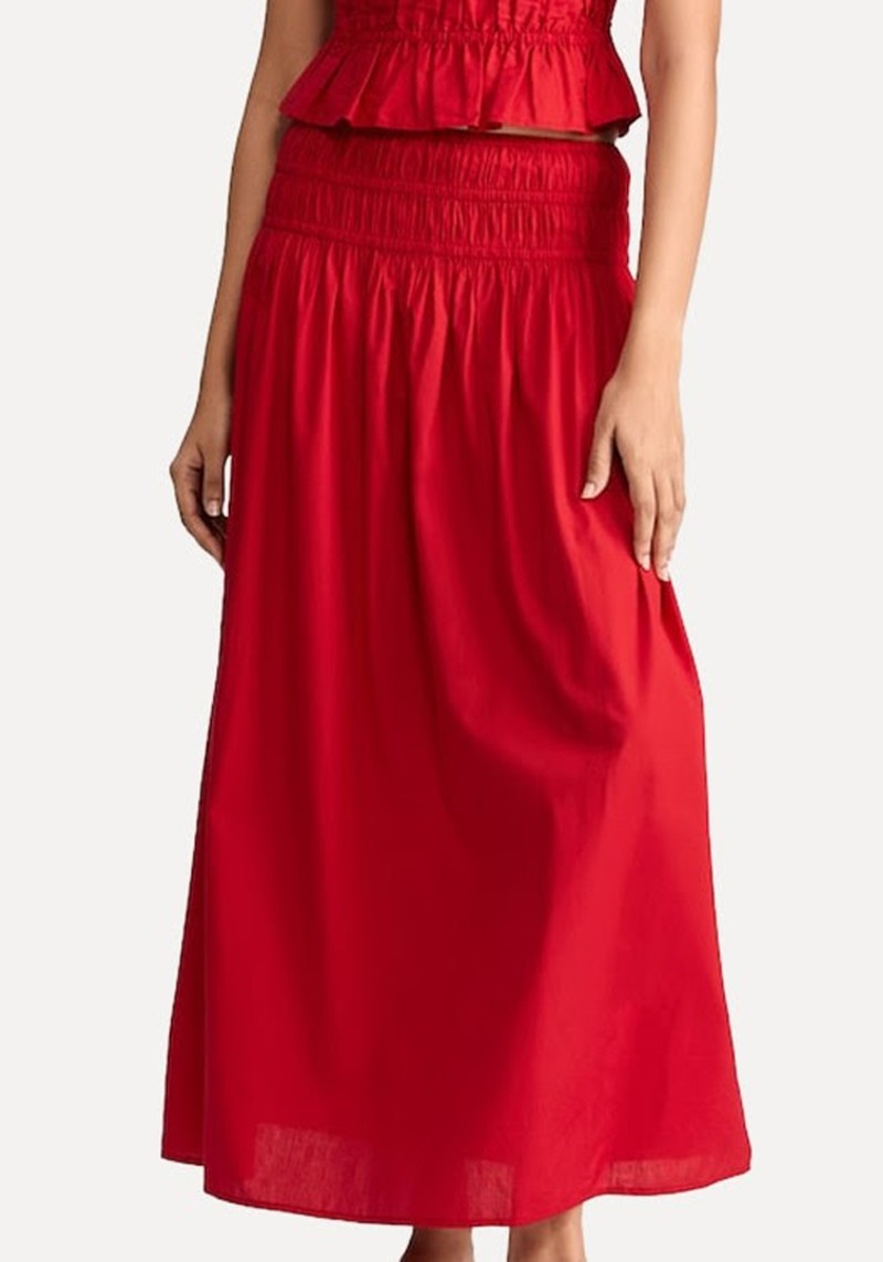Cotton Rich Shirred Waist Full Midi Skirt 